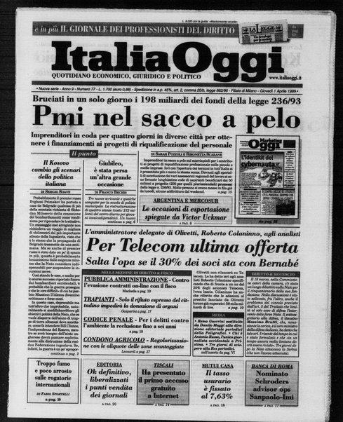 Italia oggi : quotidiano di economia finanza e politica